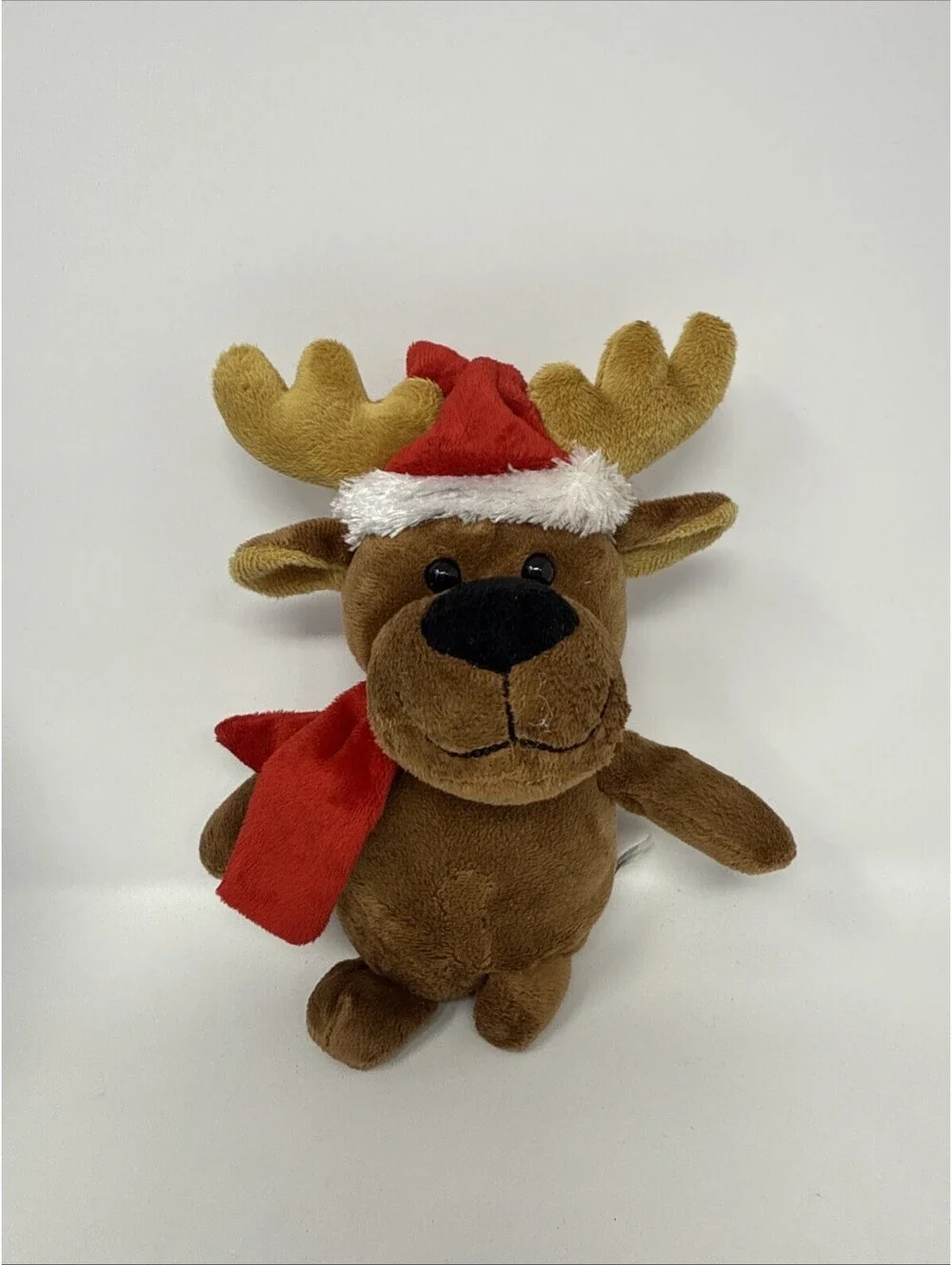 Brown Moose With Santa Hat Plush Stuffed Animal